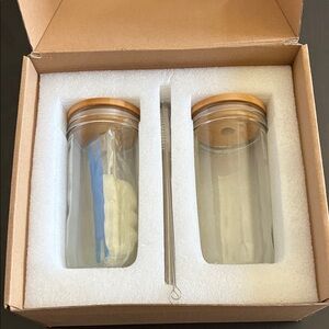 NIB glass drinking jars.